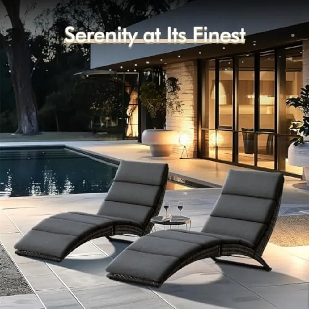 Patio Chaise Lounge Chairs Set, 2 Pieces Folding Outdoor Chaise Lounge Chairs, Rattan Reclining Chair