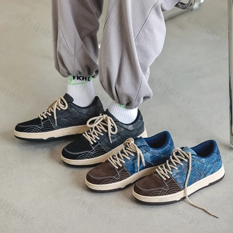 

2025 Autumn Color Blocked Low Top Casual Canvas Shoes for Men Fashion Versatile Comfortable Anti Slip Lace Up Platform Sneakers