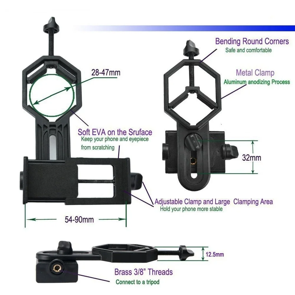 2023 new Universal Cell Phone Adapter Clip Mount Binocular Monocular Spotting Scope Telescope Phone Holder Support Eyepiece