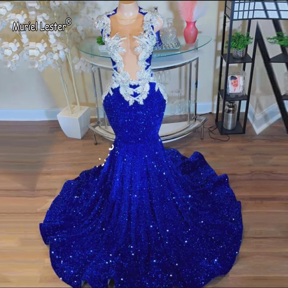 Elegant Mermaid Evening Dresses Sparkly Sequins Beading Appliques Women Formal Party Prom Gowns Black Girls Clothing Customized