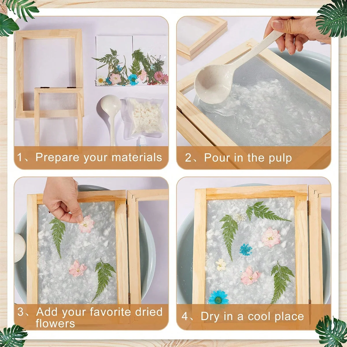 3pcs/set Paper Making Wooden Frame Wooden Paper Making Screen Paper Making Mold 3 Sizes Wooden Frame for DIY Paper Craft Making - view 4