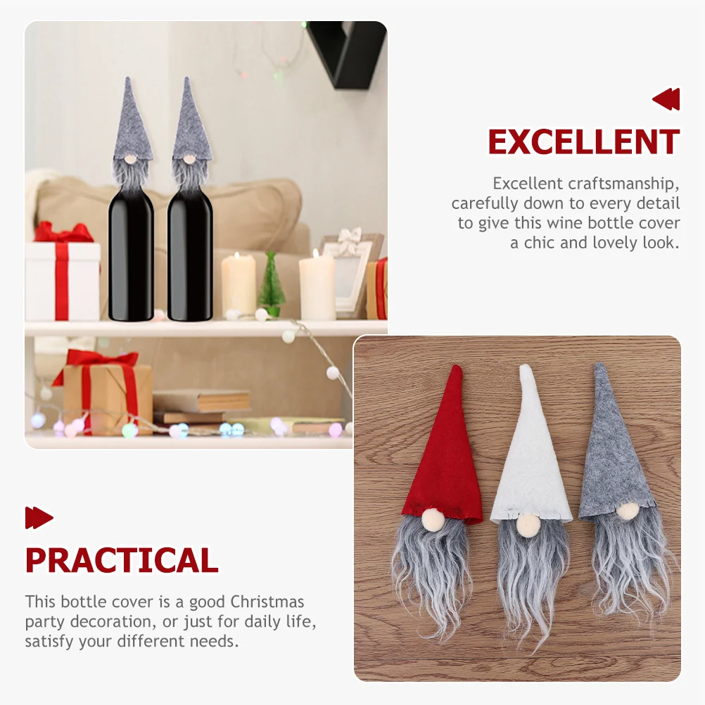 12 Pcs Christmas Hat Bottle Set Decors Accessory Xmas Covers Cap Party Props Small Non-woven Fabric Decoation