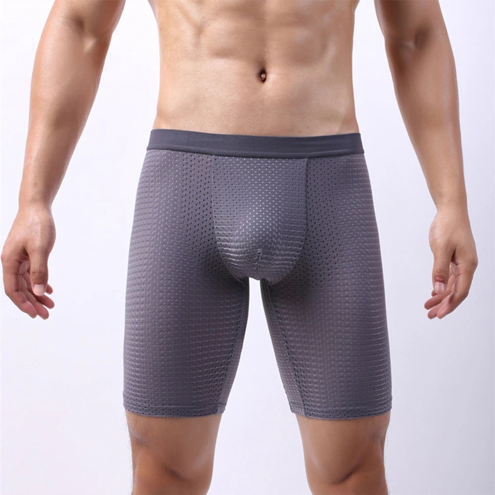 Men Ice Silk Long Leg Boxer Shorts Mesh Underwear Breathable Underpants Quick Dry Lengthening Wear Resistant Boxers Briefs