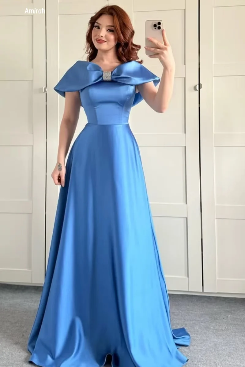 

Amirah Satin Cloth Luxurious Evening Dresses 2025 Custom Made Elegant Party Dresses for Women Luxury Line A Bow Gala Dress Prom