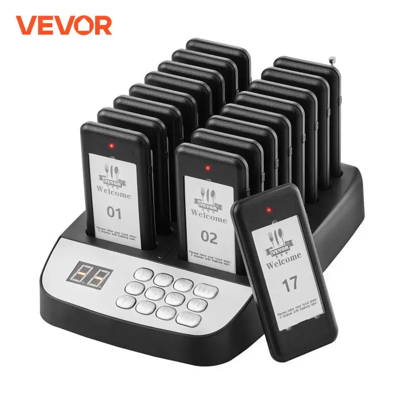 VEVOR 16 قطعة نظام النداء المطعم اللاسلكي 500 متر طويلة المدى خط المدى انتظار طابور إشارة ضيف العملاء الاتصال الصافرين