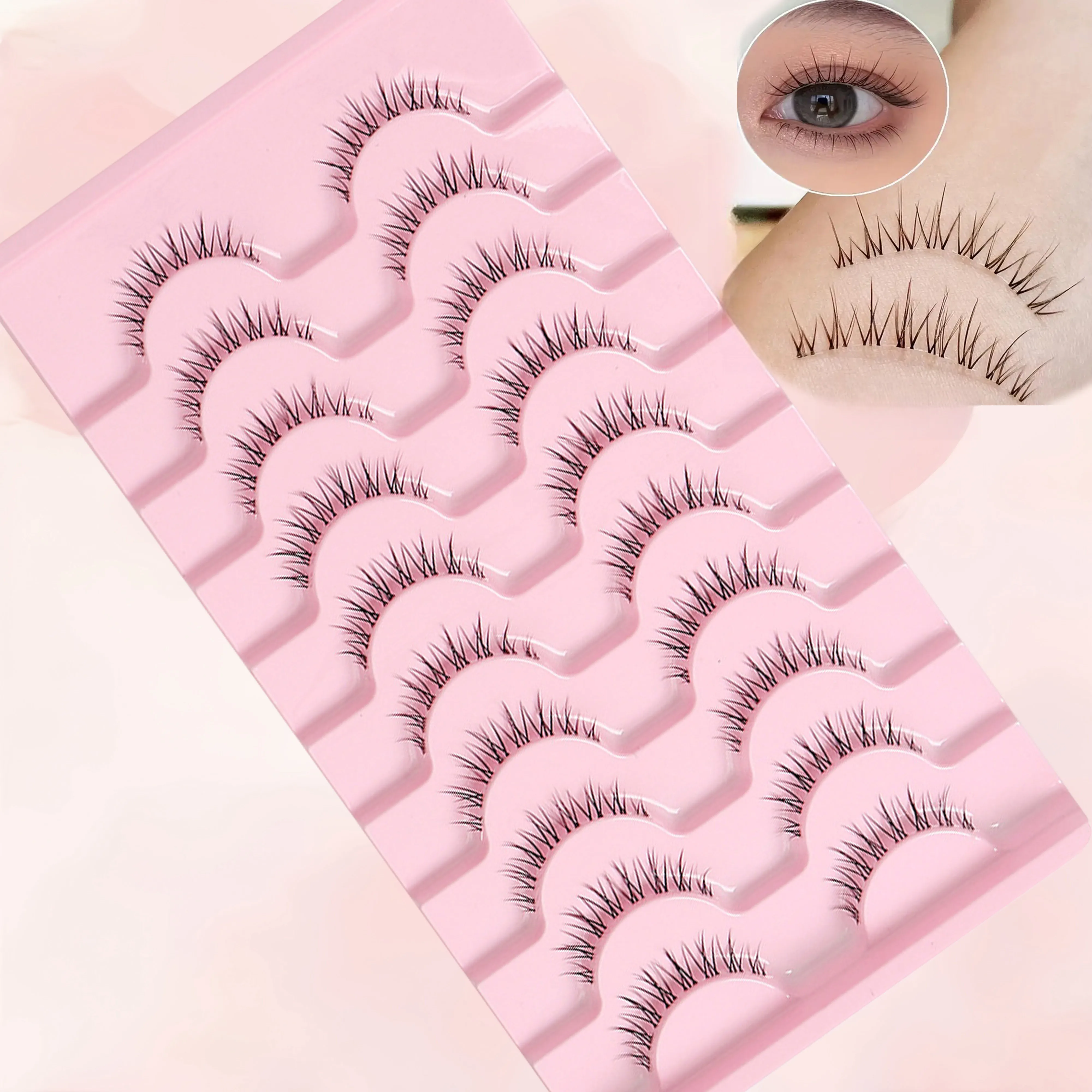 10 أزواج من الرموش الصناعية عباد الشمس - شرائط كاملة بشريط شفاف، مظهر طبيعي، قابلة لإعادة الاستخدام، 10-12 مم