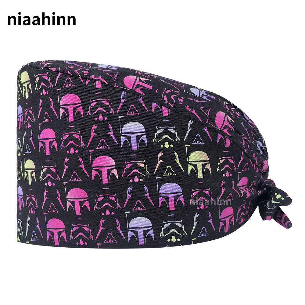 Cute Printing Pet Nursing Accessories Health Caring Hats Unisex Scrubs Work Hats Beauty Salon Work Cap Cotton Elastic Scrubs Cap