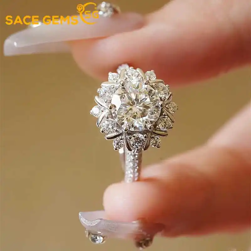 

SACE GEMS GRA Certified 1CT Moissanite Ring VVS1 Lab Diamond Solitaire Ring for Women Engagement Promise Wedding Band Jewelry