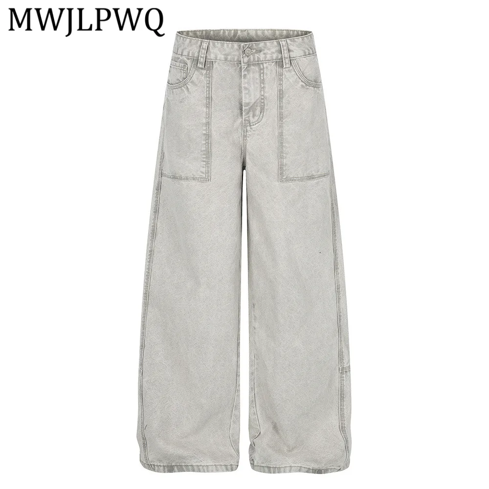 

Мужские брюки MWJLPWQ в стиле панк-ретро, с эффектом потертости, свободного кроя, широкие штанины, для весны и осени, повседневные, модные, прямые брюки 14456