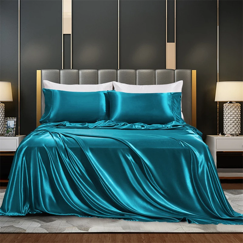 Luxury Duvet Cover Set Solid Color Rayon Satin Bedding Set Include  Duvet Cover Flat Sheet Pillowcase Queen King Size  Free Ship