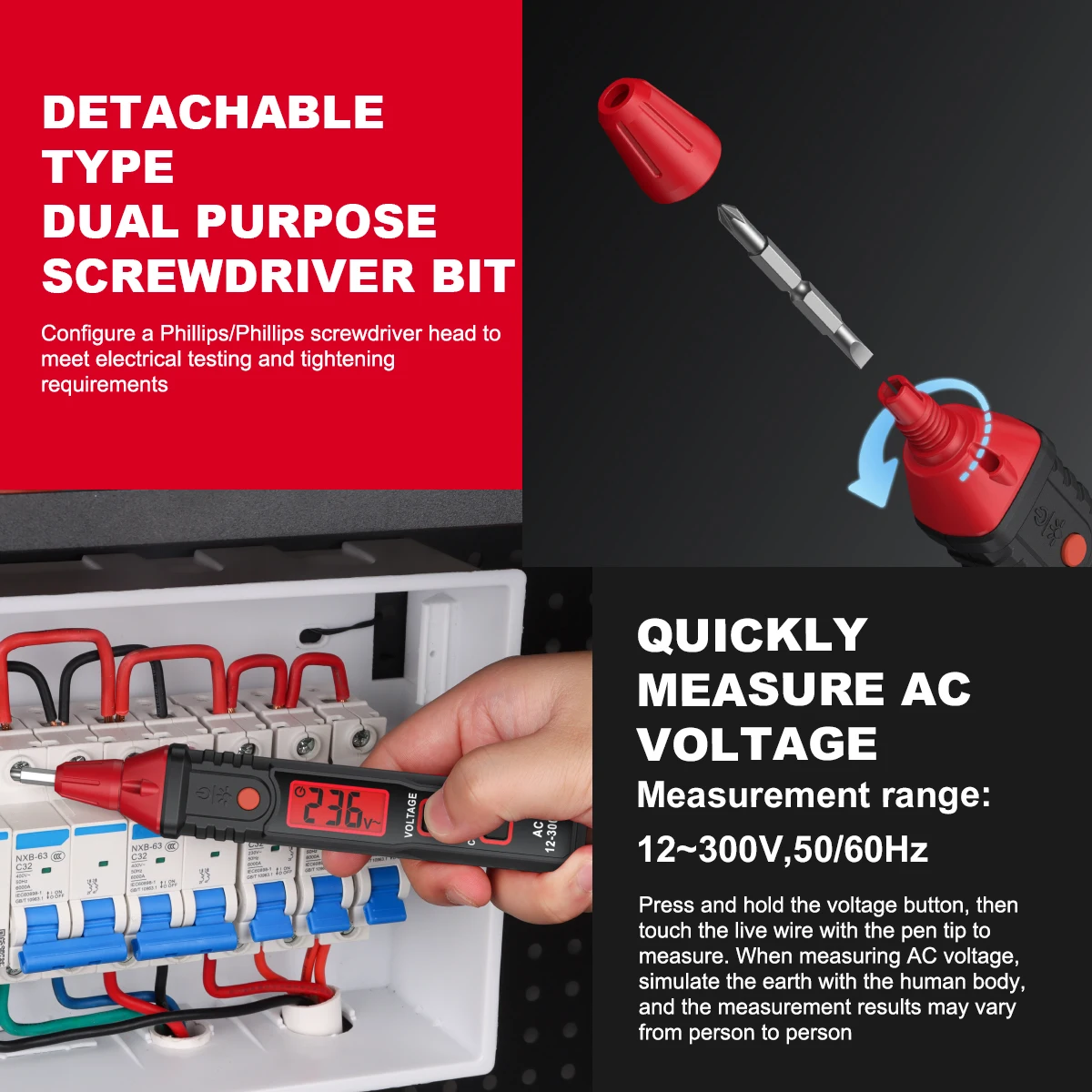Non contact voltage tester, electrician, screwdriver, digital display measuring pen, AC voltage, neutral and live wires