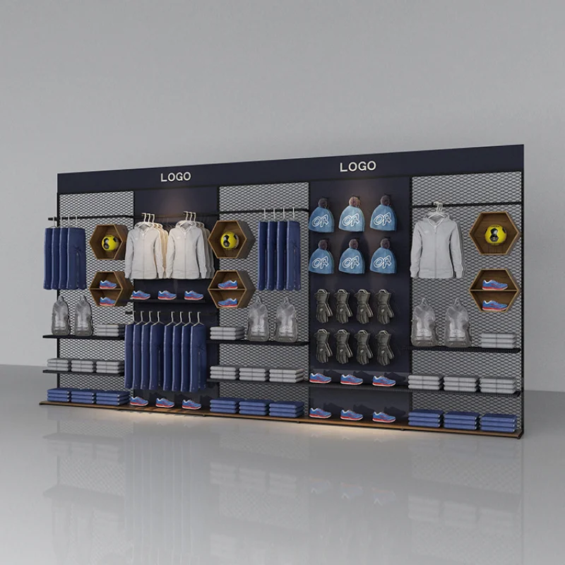 [Customized] high end wall shop furniture garment display slatwall wood retail clothing display rack