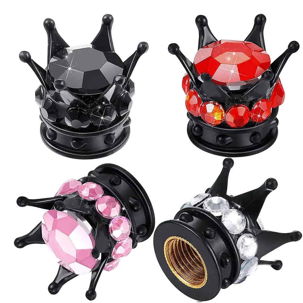 

4Pcs/Set Bling Bling Rhinestones Valve Stem Caps - Chrome Crown Tire Caps for Car Auto Bike Motorcycle
