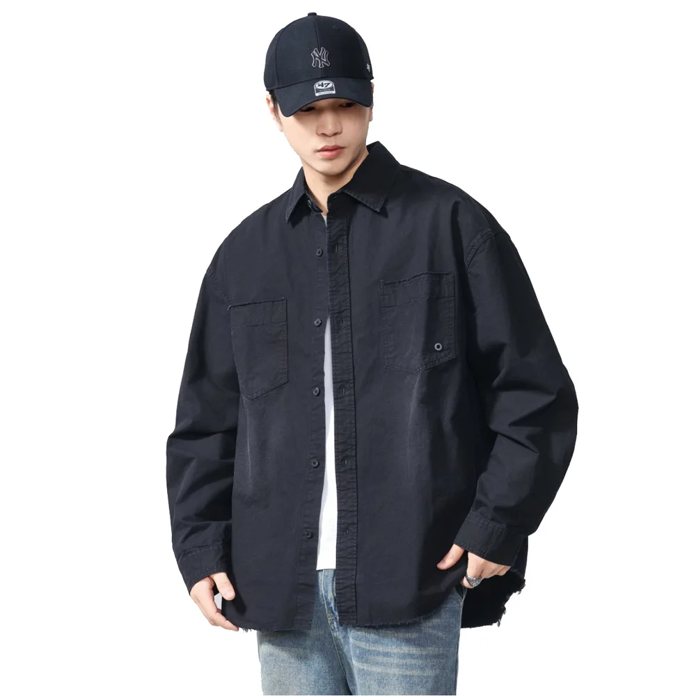 

Хлопковые рубашки-карго большого размера, мужские винтажные модные японские уличные рубашки, свободные повседневные рубашки больших размеров с длинными рукавами, блузки Cityboy