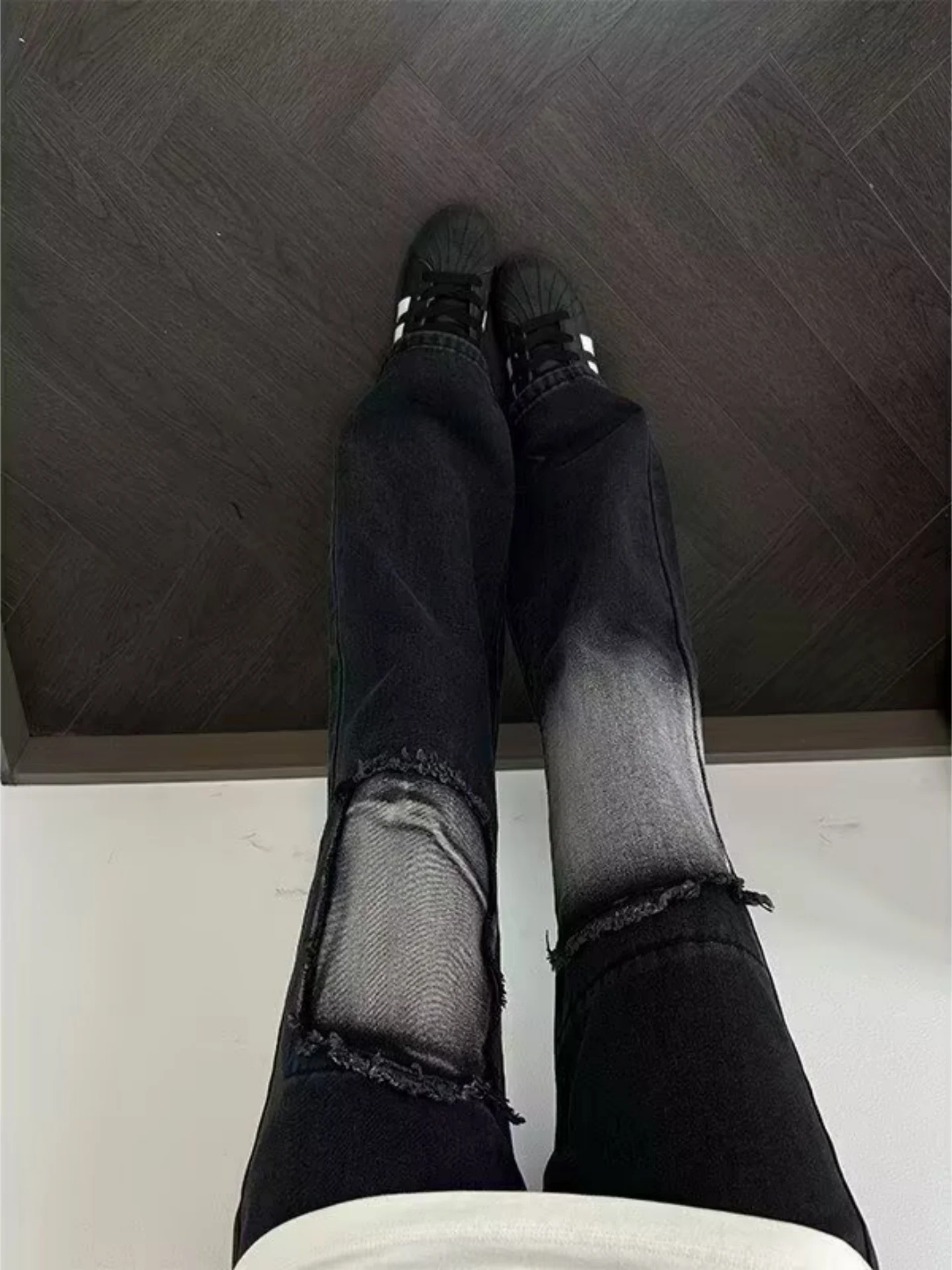 

High Street Knife Straight Leg Jeans Men's American Washed Micro Flared Pants Trendy Jeans Casual Loose Fit Summer