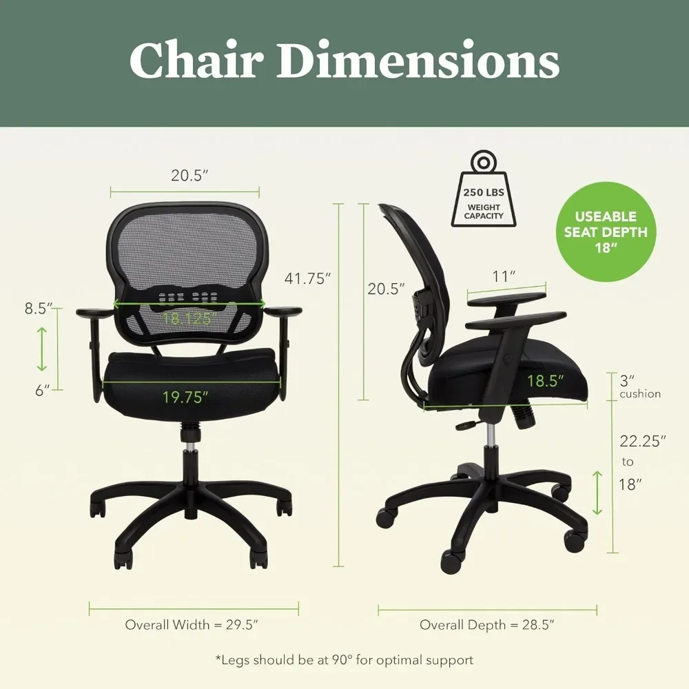 Wave Home Office Desk Chair - Office Chair Ergonomic Desk Chair - Ergonomic Mesh Office Chair, Mid Back, Adjustable Arms, Lumbar