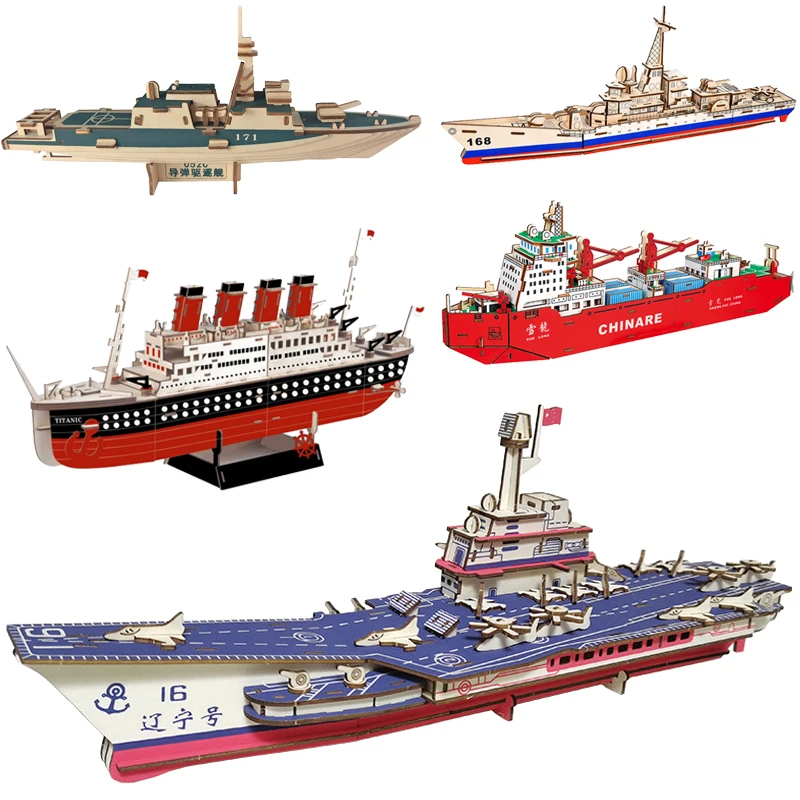 3D Wooden Ship Puzzle Military Model Destroyer Wood Boat DIY Educational Toys For Children Kids Home Room Decoration