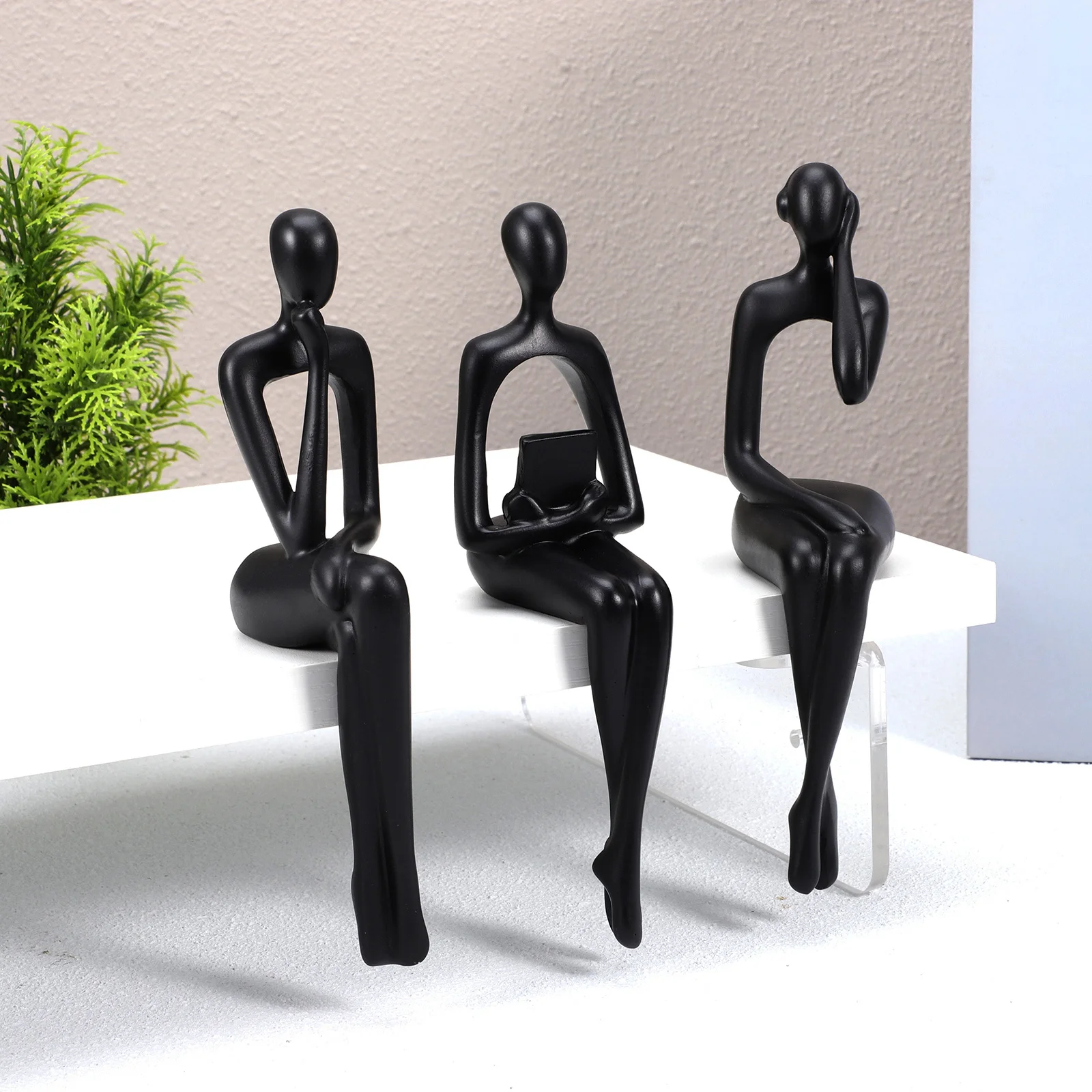 

3Pcs Luxury Abstract Sitting Statue Set Resin Modern Sculpture for Living Room Bookshelf Office Decor Accent Accent Decor