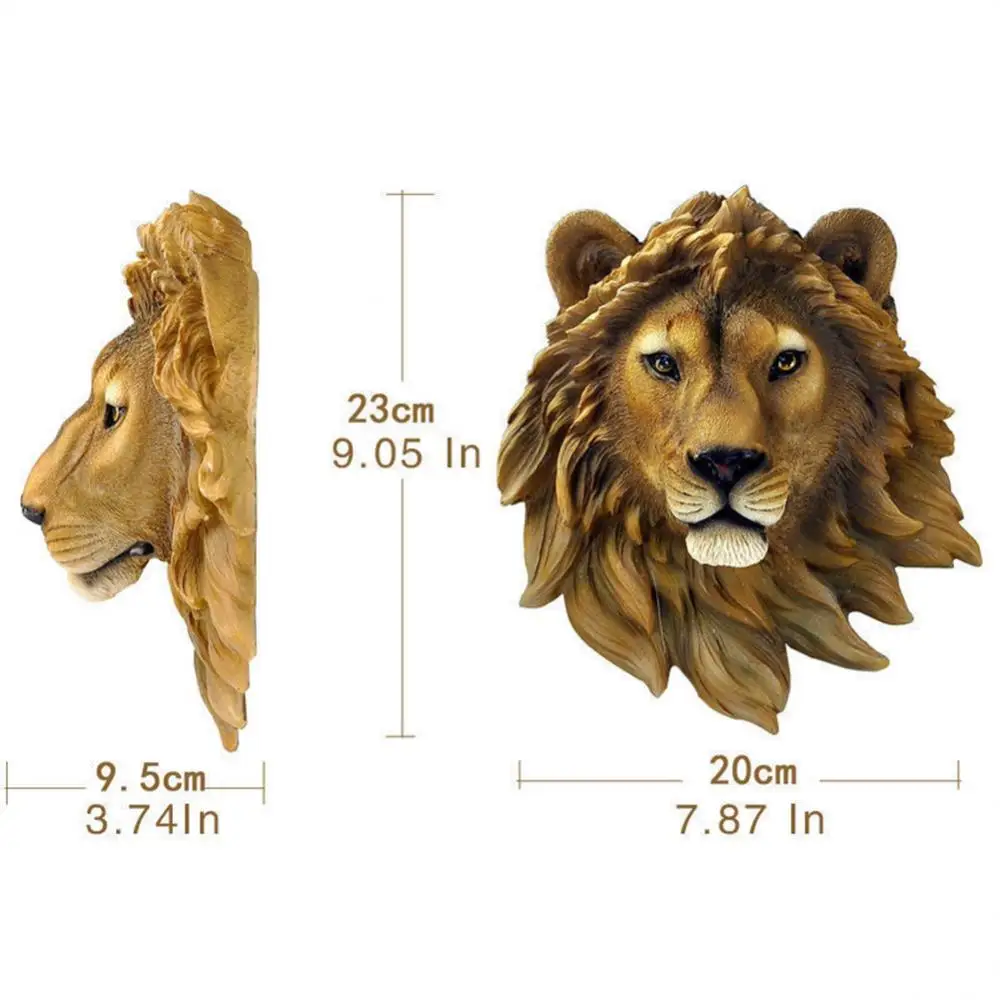 New Resin Simulation Animal Figurines Wall Wolf Head Status Lion Figure Decor Bar Mural Sculptures Ornaments Home Accessories