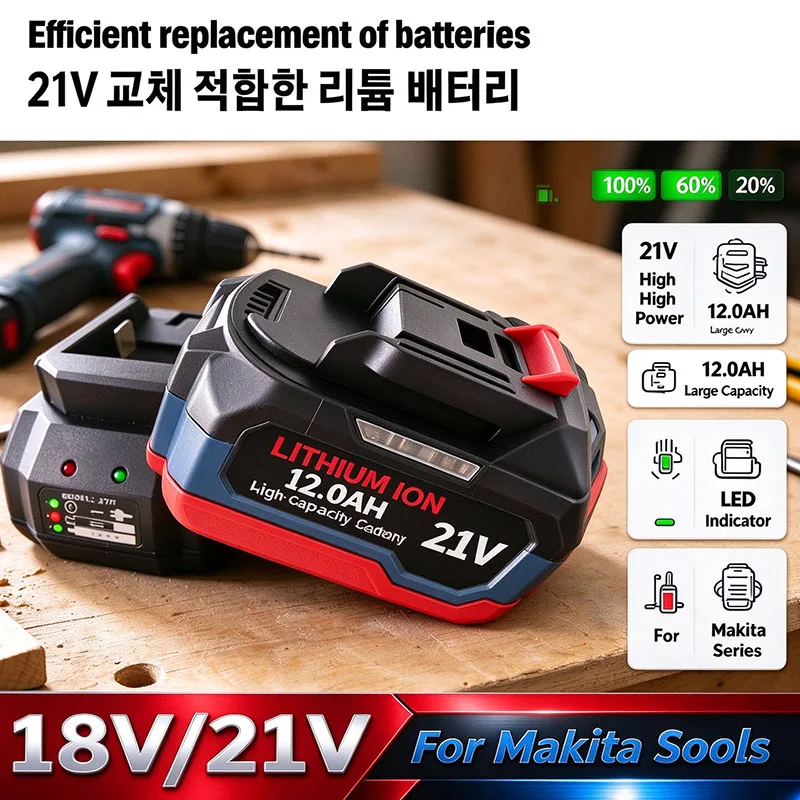 21V 6.0 9.0 12.0Ah Hot‑Selling New 2026 Rechargeable Lithium‑ion Battery For Makita 21v Cordless Impact Wrench Drill Grinder