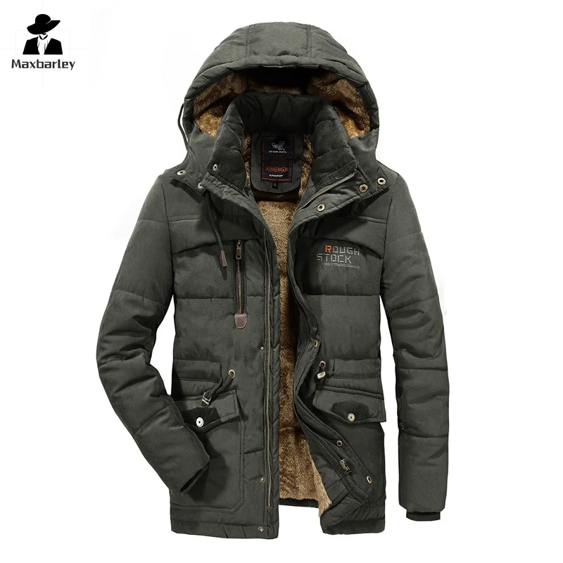 

Windbreaker Hooded Jacket Men's Winter Fashion Sports Thickened fleece-lined Warm Hooded Parka Coat 8XL Outdoor Ski Velvet Coat