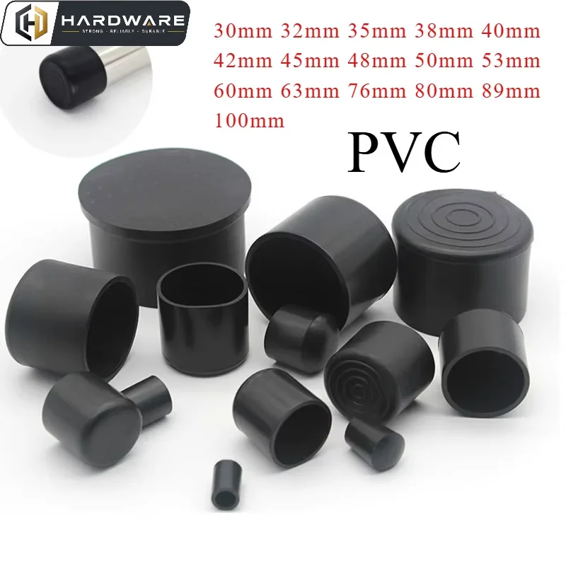 Round Black Pvc Soft Rubber Pipe Sleeve Tube Cap Table Chair Foot Pad Protective Cover 30 32 35 38 40 42 45 48 50 53 60~100mm