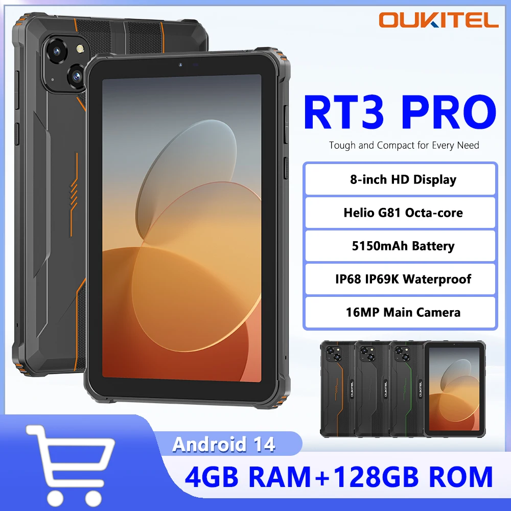 

Oukitel RT3 PRO Rugged Tablet 5150mAh Battery 8-inch HD Display 4GB+128GB MTK G81 Octa-core 16MP Camera Android 14