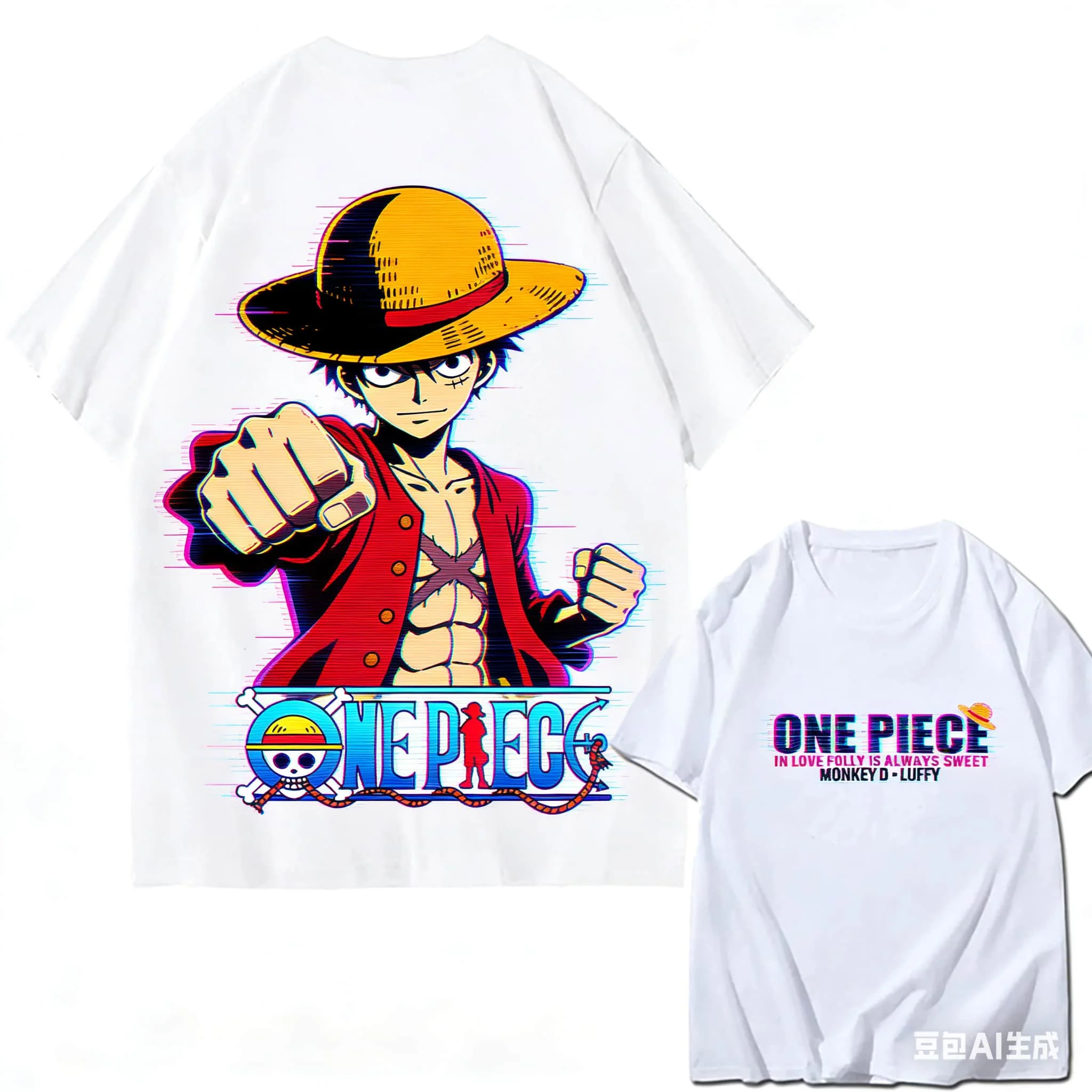 Pijama de One Piece Luffy para Niños, Camiseta de Manga Corta y Pantalones Cortos con Estampado de Calavera de Anime, Suave, para Hombre y Mujer, Verano