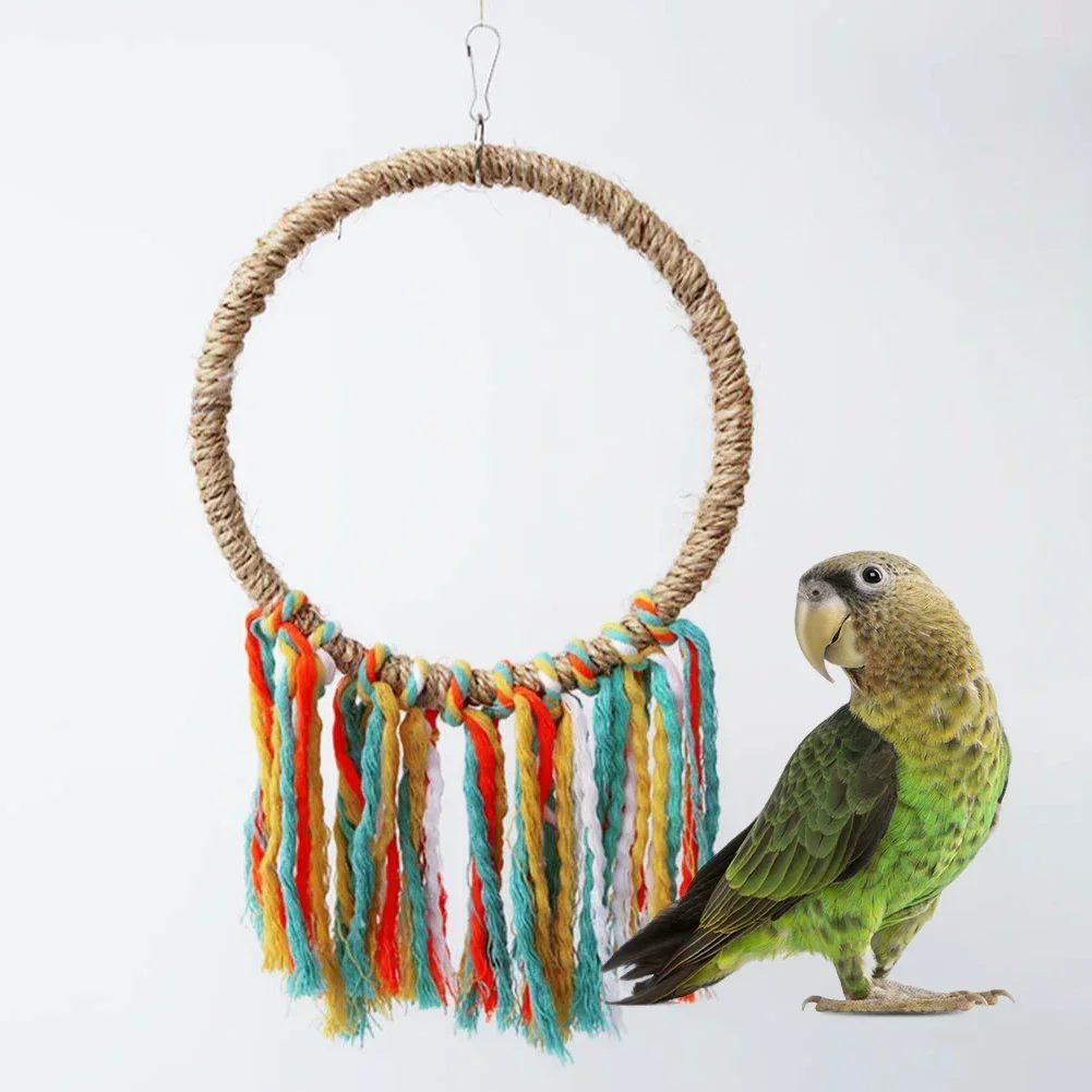 Pet Bird Parrot Toy Cotton Rope Circle Toys Chewing Bite Parrot Perch Hanging Rope Ring Stand Climb Toy Birds Swing Cage Toy