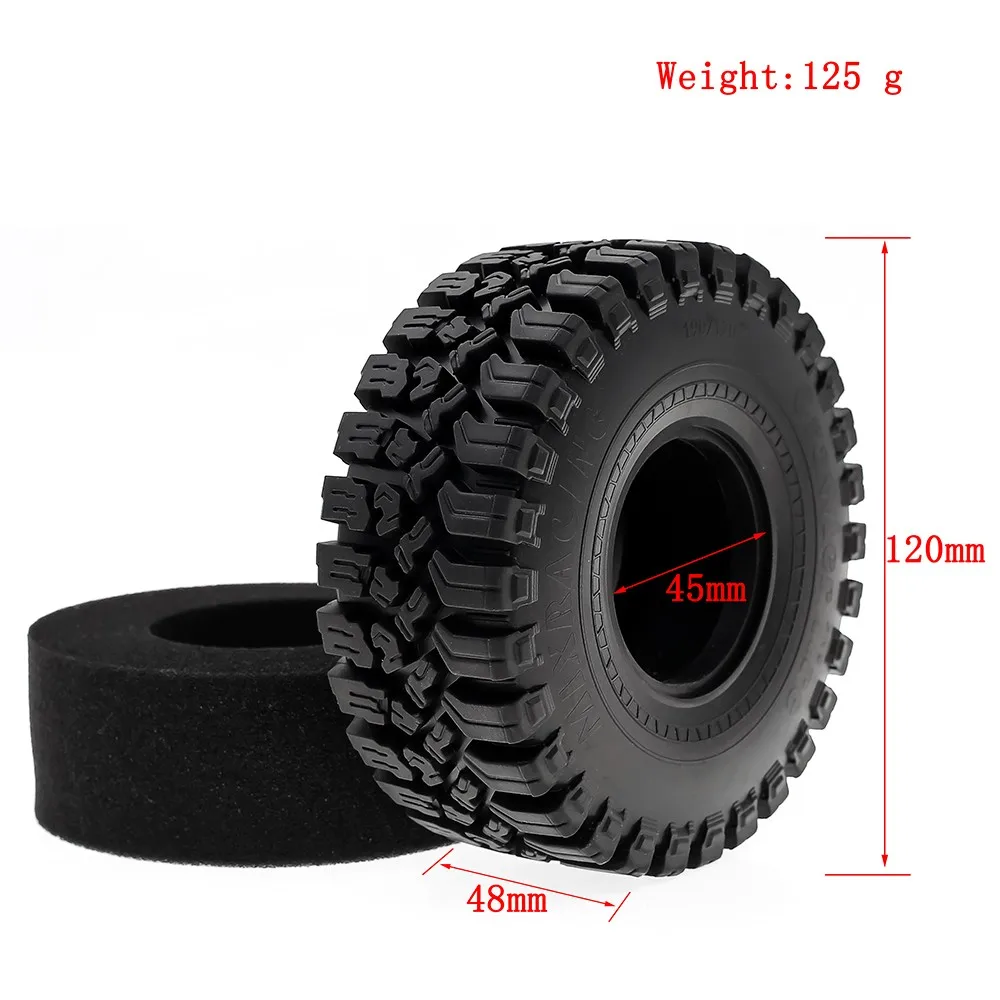 4pcs 1.9 Inch Rubber Tyre 120*48mm For 1/10 Rc Crawler Car Traxxas Trx4 Axial Scx10 Wraith Scx10 Yikong Rgt Wrangler 1.9 Wheel