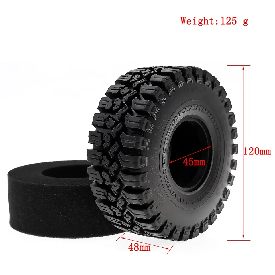 Lot De 4 Pneus En Caoutchouc 118mm 1.9 Pour RC Crawler 1/10 - SCX10 TRX4 D90 CC01 - Haute Durabilité