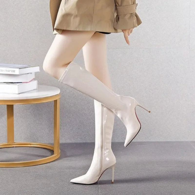 Women Knee-high Boots Temperament Pointed Stiletto Heeled Boots Patent Leather Slim Fit Elastic Boot Knee-high High-heeled Boots - view 4