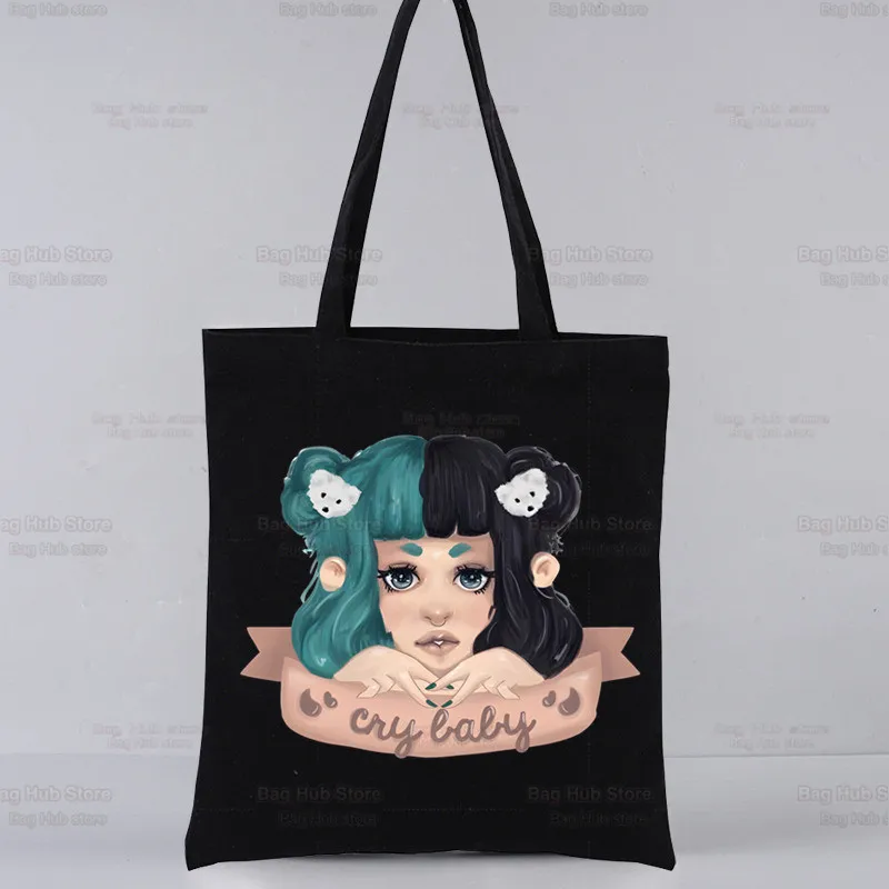 Melanie Martinez Portals Singer Music Harajuku Shopping Black Bags Canvas Tote Bag Mom Reusable Cloth Bag Handbag Shoulder Bags