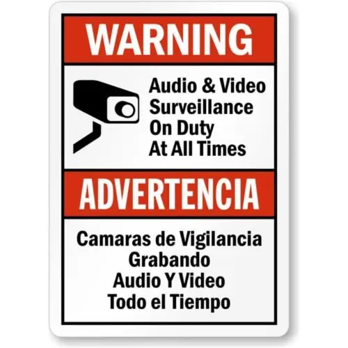 Audio Video Surveillance Bilingual Aluminum Weatherproof Sign p871