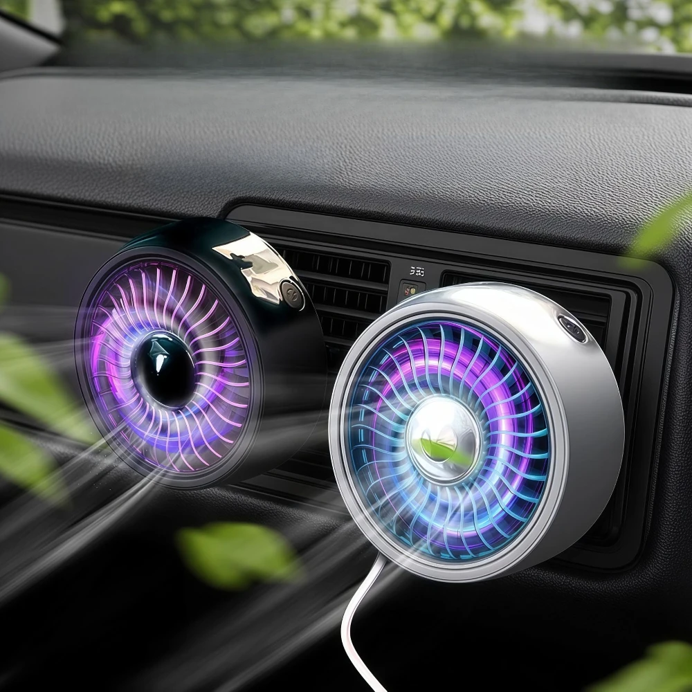 

Vehicle Cooling Fan Automobile Small Cooler Air Vent Multifunctional USB Powered RGB 3 Color Gradient Interior Ambient Lights