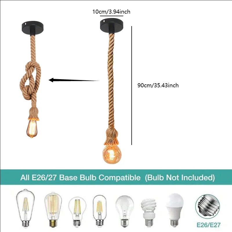 الريفية الرجعية حبل القنب الاستوائي E27 قلادة ضوء مطعم المطبخ منصة مشروبات الممر السرير تركيبات إضاءة الحمام