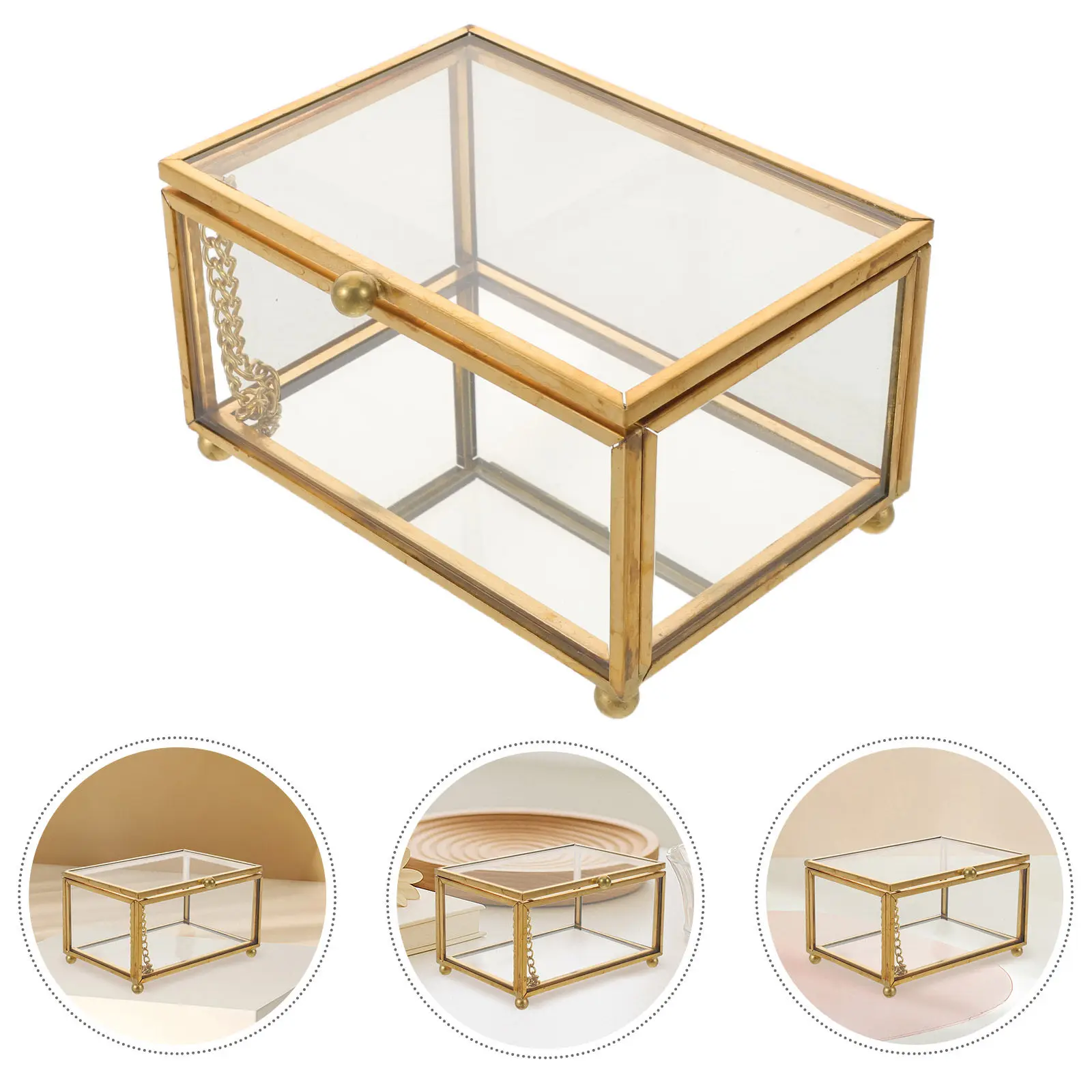 

Винтажная стеклянная шкатулка для украшений, прямоугольная, 4x2.8x2.4 дюйма, с крышкой, прозрачная витрина для хранения ювелирных изделий, колец, серег, декоративная