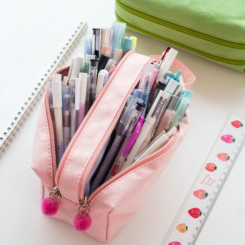 Portable double-layer canvas pencil case Boys zipper pencil bag School stationery storage bag Student pen case Oxford cloth bag