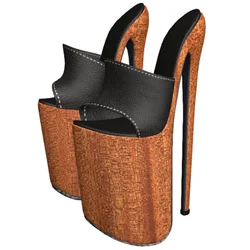 Black Wood Pattern Slip On Platform Sandals Peep Toe Thin High Heel Fashion Summer Big Size 2025 Woman Shoes Zapatillas Mujer