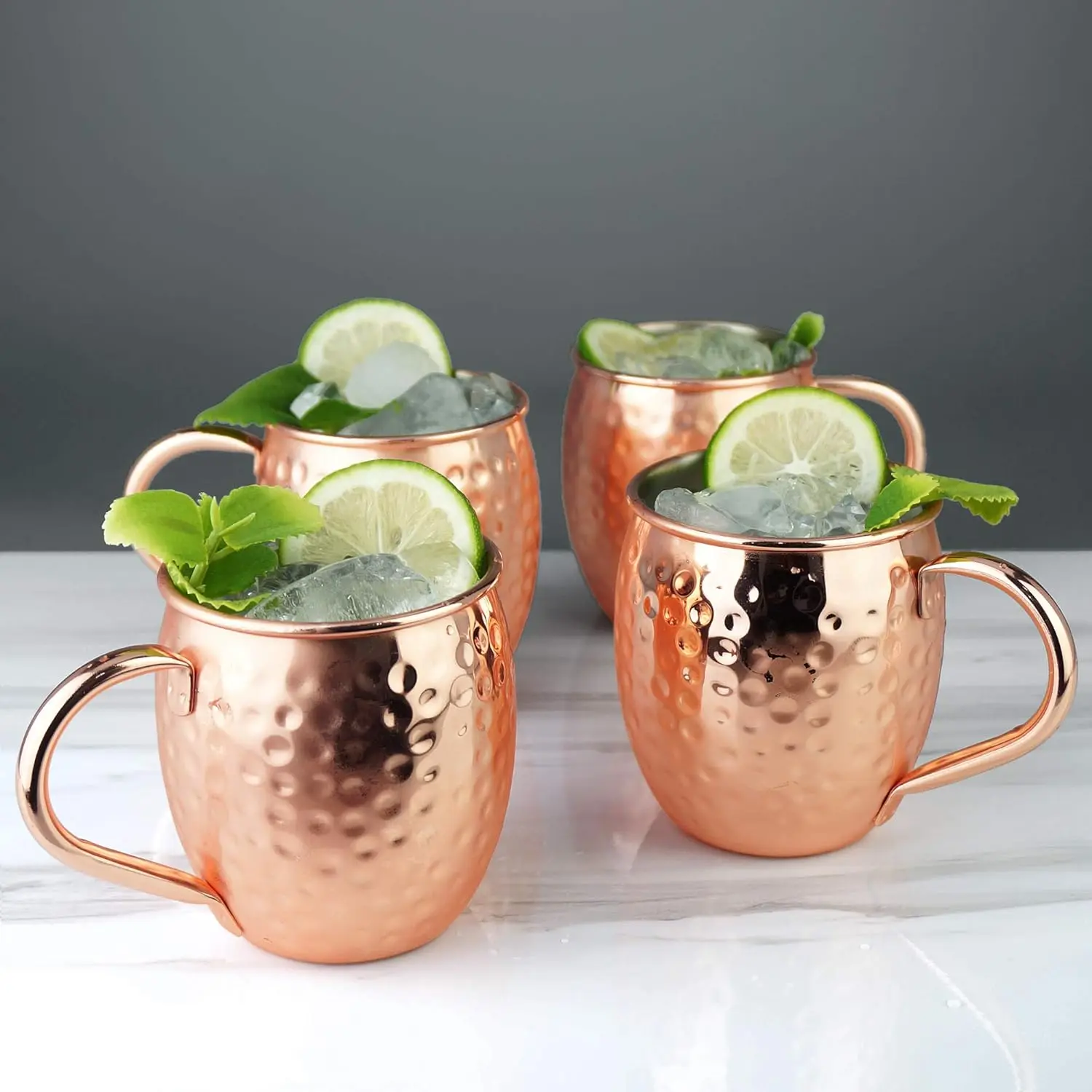 4pcs Moscow Mule Mugs Large Size 19 ounces Hammered Cups Stainless Steel Lining Copper Plating