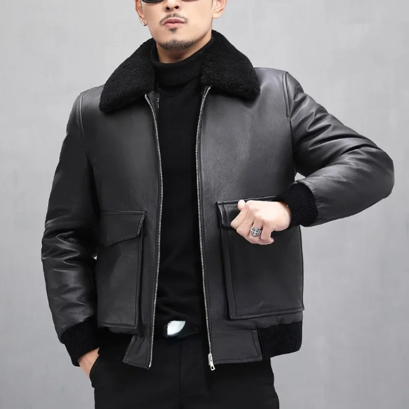 AYUNSUE Genuine Cowhide Leather Jacket Men Warm Rabbit Fur Liner Coat Male Short Black Korean Parkas Winter Abrigo Hombre SQQ733