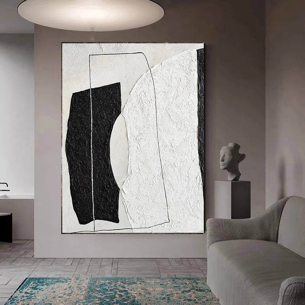 Modern Abstract Texture Acrylic Canvas Paintings Wall Decoration Picture Art Hand-Painted Black And White Oil Painting Free Ship