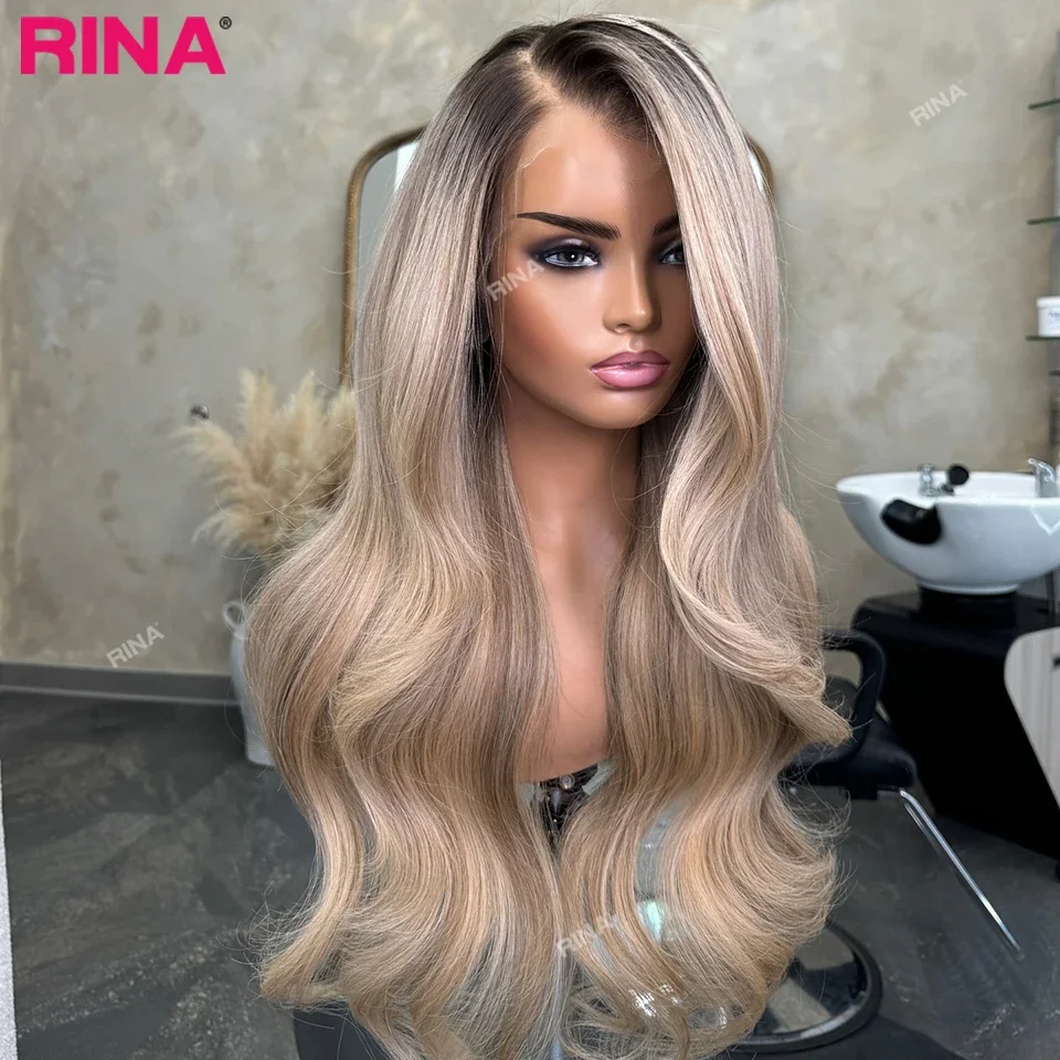 Highlights Ash Blonde 180 Density 13x6 Lace Frontal Wig Preplucked Brazilian Human Hair Transparent Lace Frontal Wig For Women