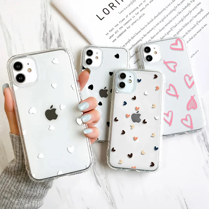 Clear Phone Case For iPhone 16 Pro Case iPhone 15 13 11 12 14 Pro Max 12 13 Mini XR X XS 7 8 Plus SE Shockproof Love Heart Cover