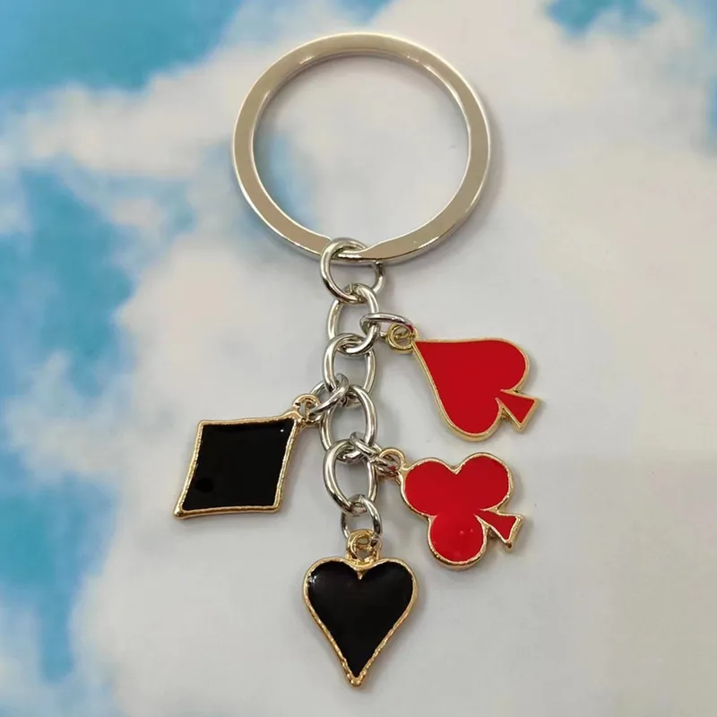 Cute Enamel Keychain Hearts Clubs And Spades Symbol Key Ring Poker Card Key Chains For Women Men DIY Handmade Jewelry