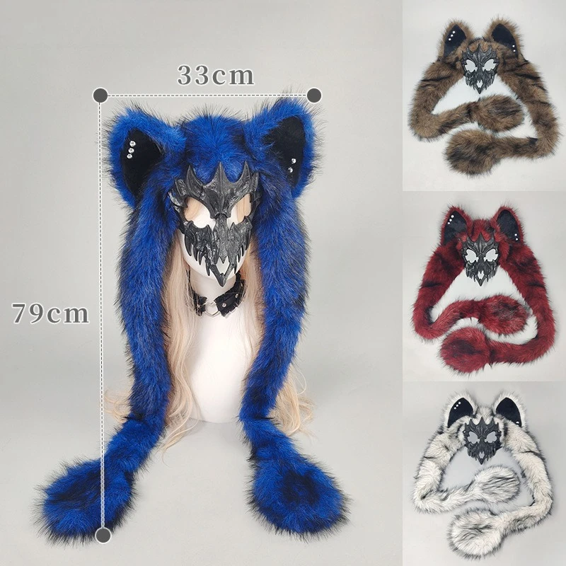نصف وجه كوس بالذئب قناع آذان الثعلب قناع قطيفة قناع تنكر على شكل حيوان #2