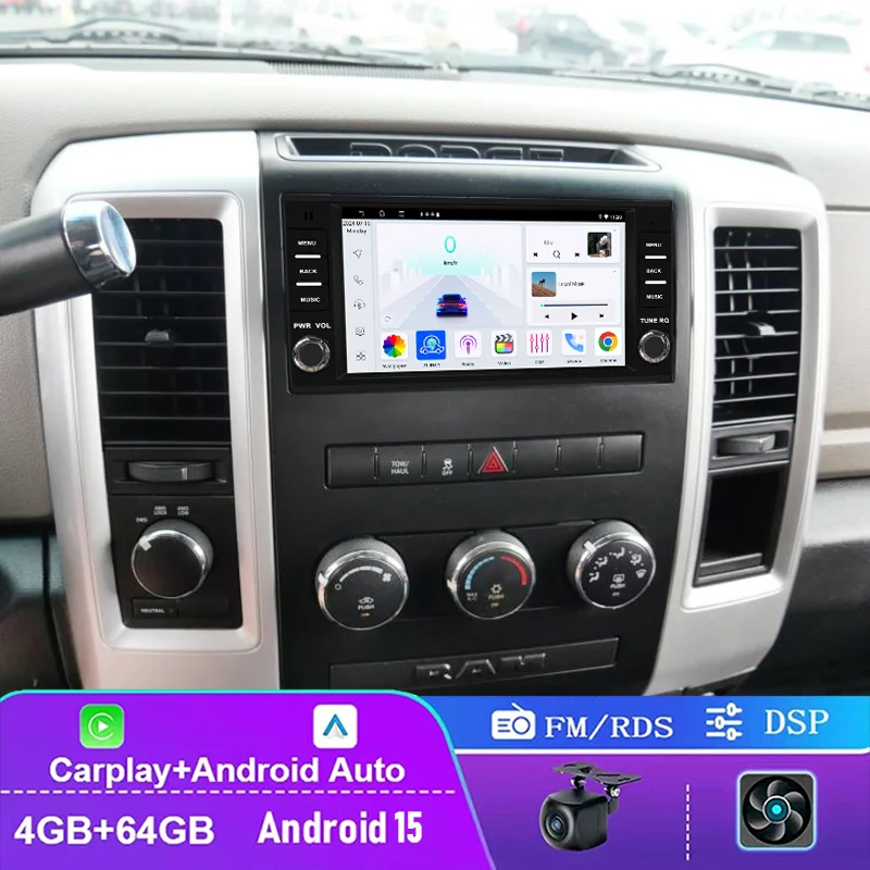 

7" 4+64GB For Dodge RAM 1500 2500 2009-2012 Car Radio Double DIN Wireless Carplay Android 15 Auto Head Unit GPS Navigation