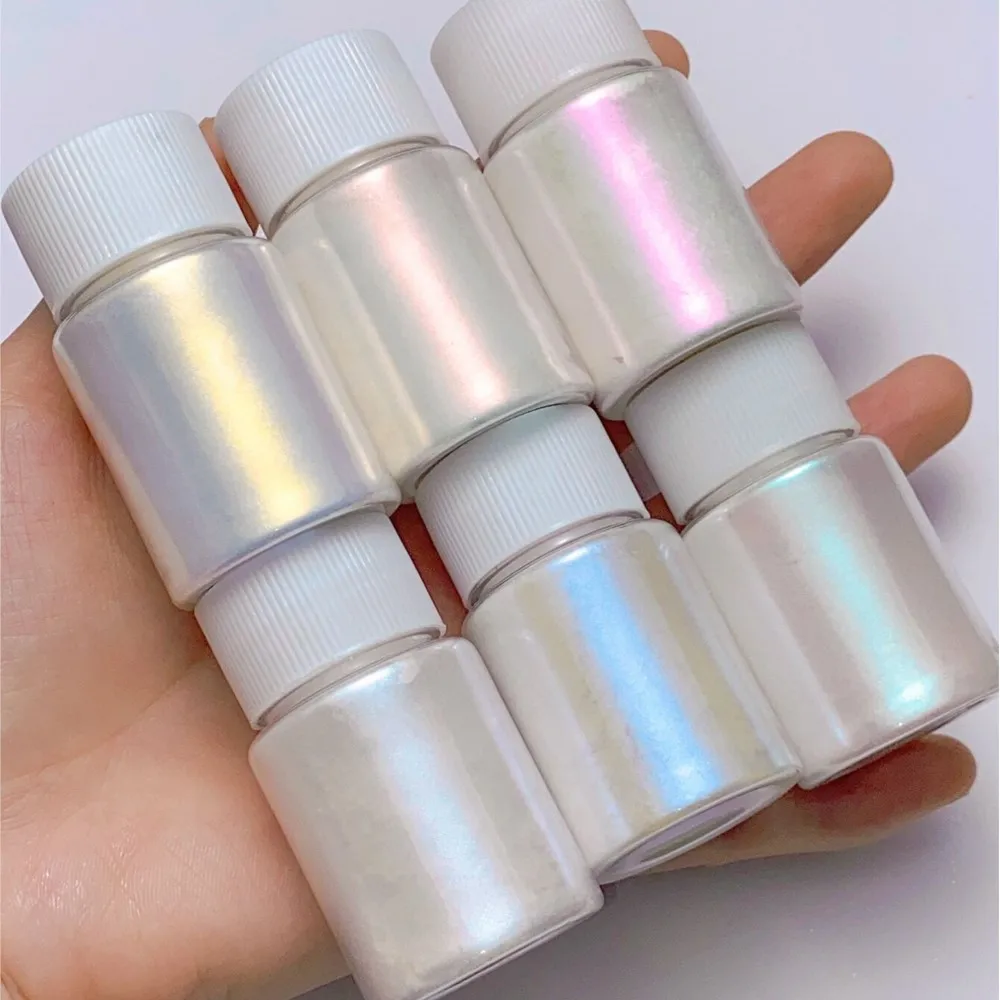 6Colors/Set Aurora Mermaid Chrome Nail Powder White Pearl Irridescent Mica Powder Chameleon Glitter Unicorn Chrome Nails Powder