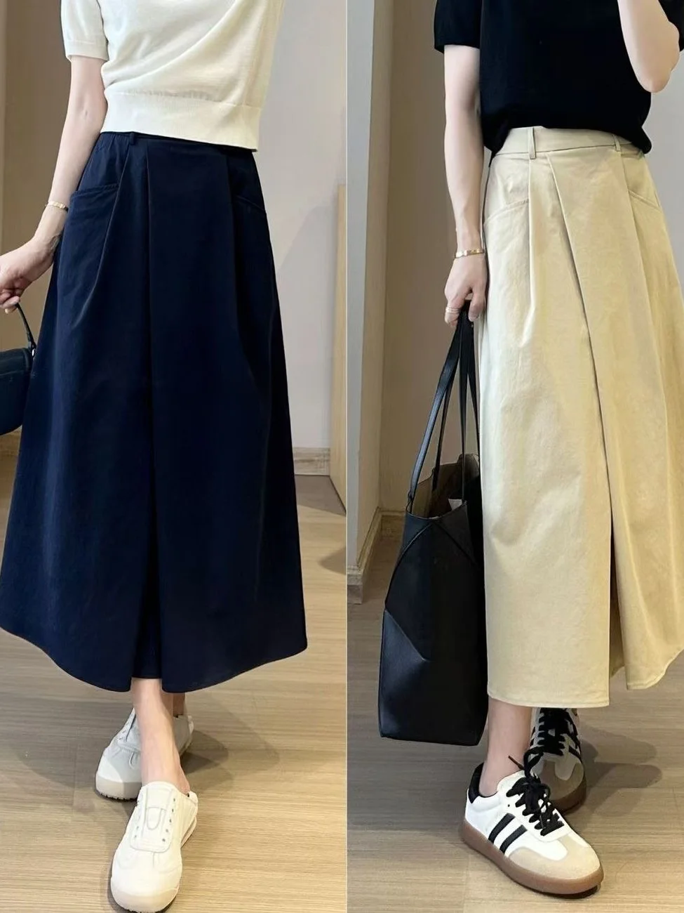 Anti-Wrinkle Casual High Waist Midi Skirt Women's Summer Half Body Skirt Slimming A-Line Skirt Print Fabric Thin Material