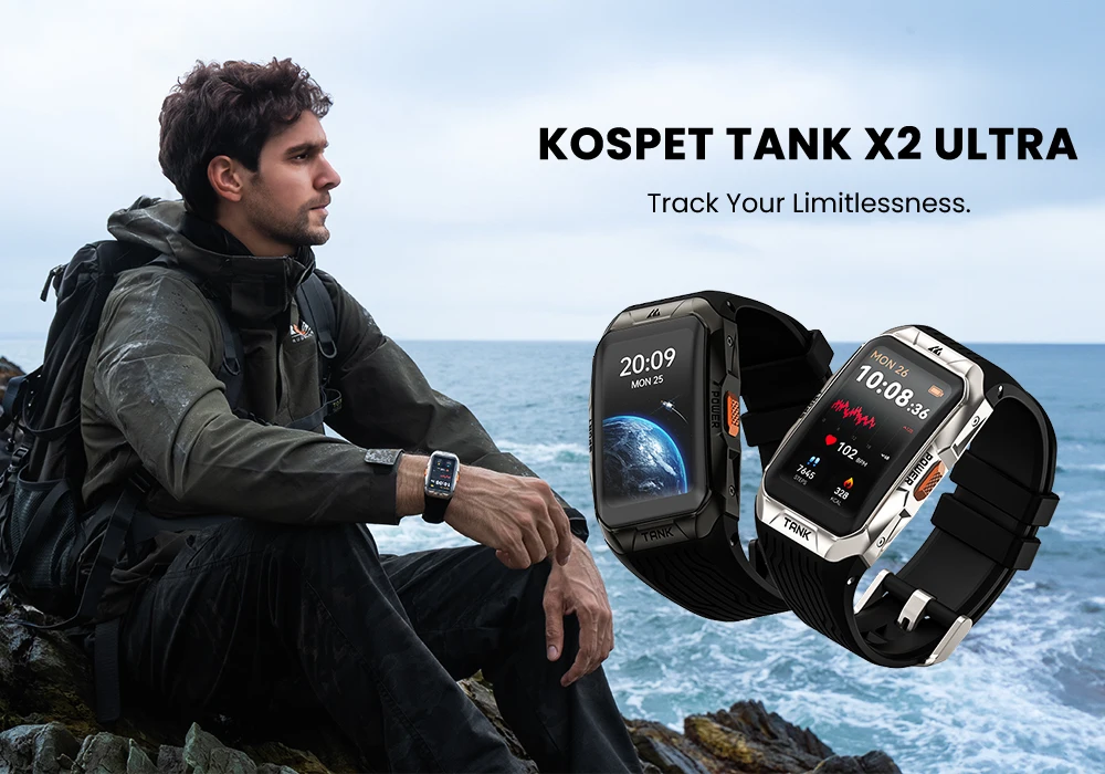 2025 KOSPET TANK X2 Ultra Smart Uhr für Männer 3D gebogener Bildschirm Kompass Höhenmesser barometrisch IP69K 5ATM wasserdicht 1,64'' AMOLED – Detail 1